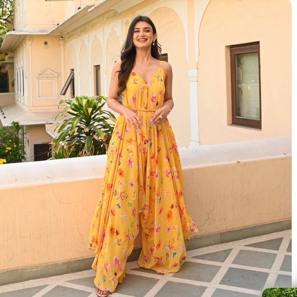 Floral Yellow Jumpsuit - Picture 1 of 12